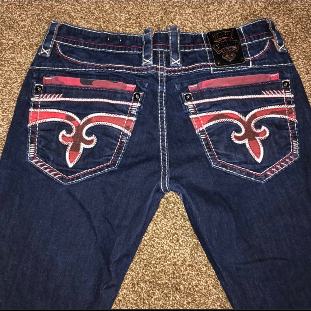 Men's Fergus Rock Revival jeans red and camo fancy